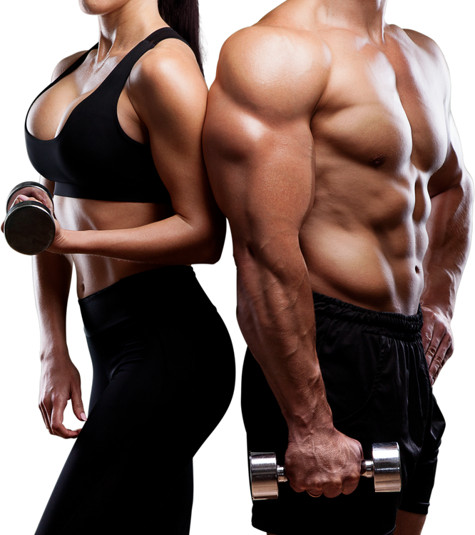 Male and Female Bodybuilders with Dumbbells Cutout